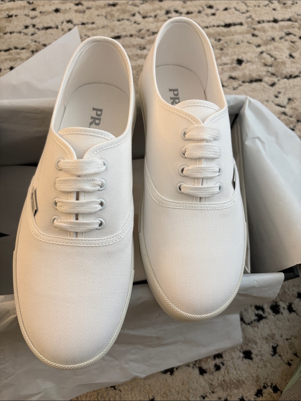 Authentic Prada Drill Lace-Up Sneakers Designer Keds size 8.5 in White